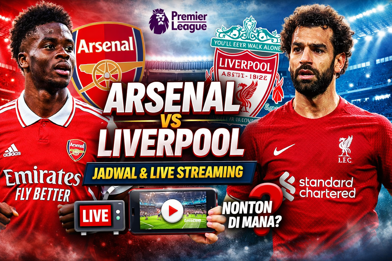 Tempat Menonton Arsenal vs Liverpool