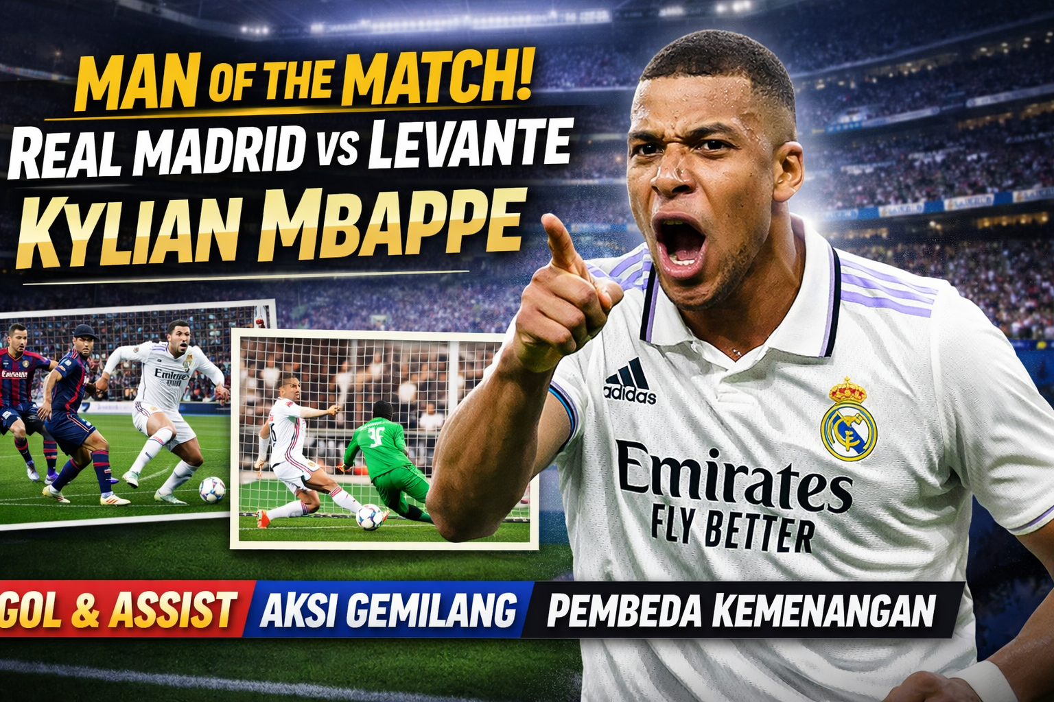 Man of the Match Real Madrid vs Levante: Kylian Mbappe Jadi Pembeda di Santiago Bernabéu