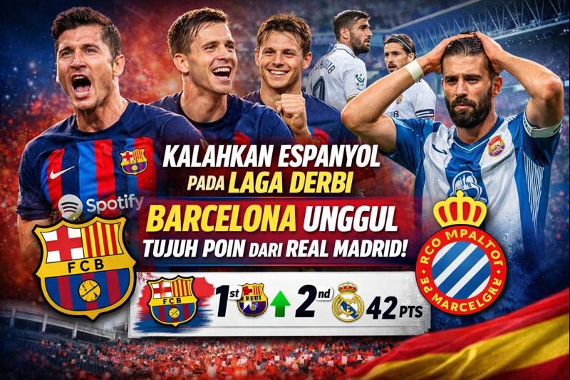 Kalahkan Espanyol pada Laga Derbi, Barcelona Unggul Tujuh Poin dari Real Madrid