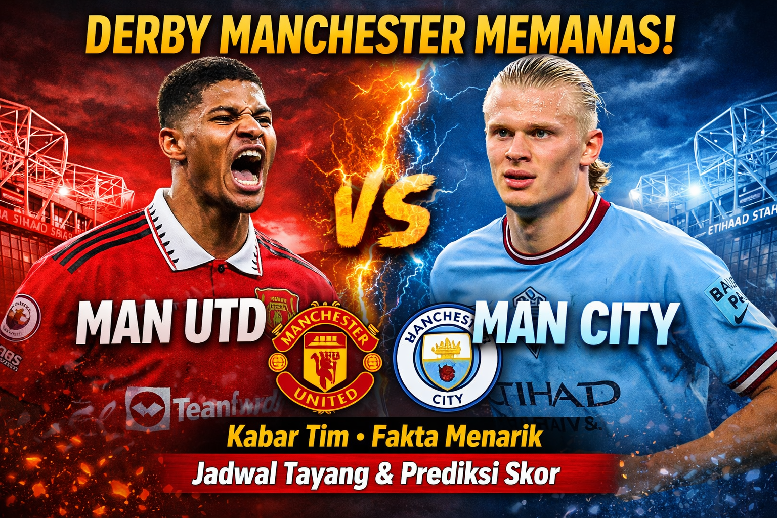 Derby Manchester Memanas! Man Utd vs Man City: Kabar Tim, Fakta Menarik, Jadwal Tayang & Prediksi Skor