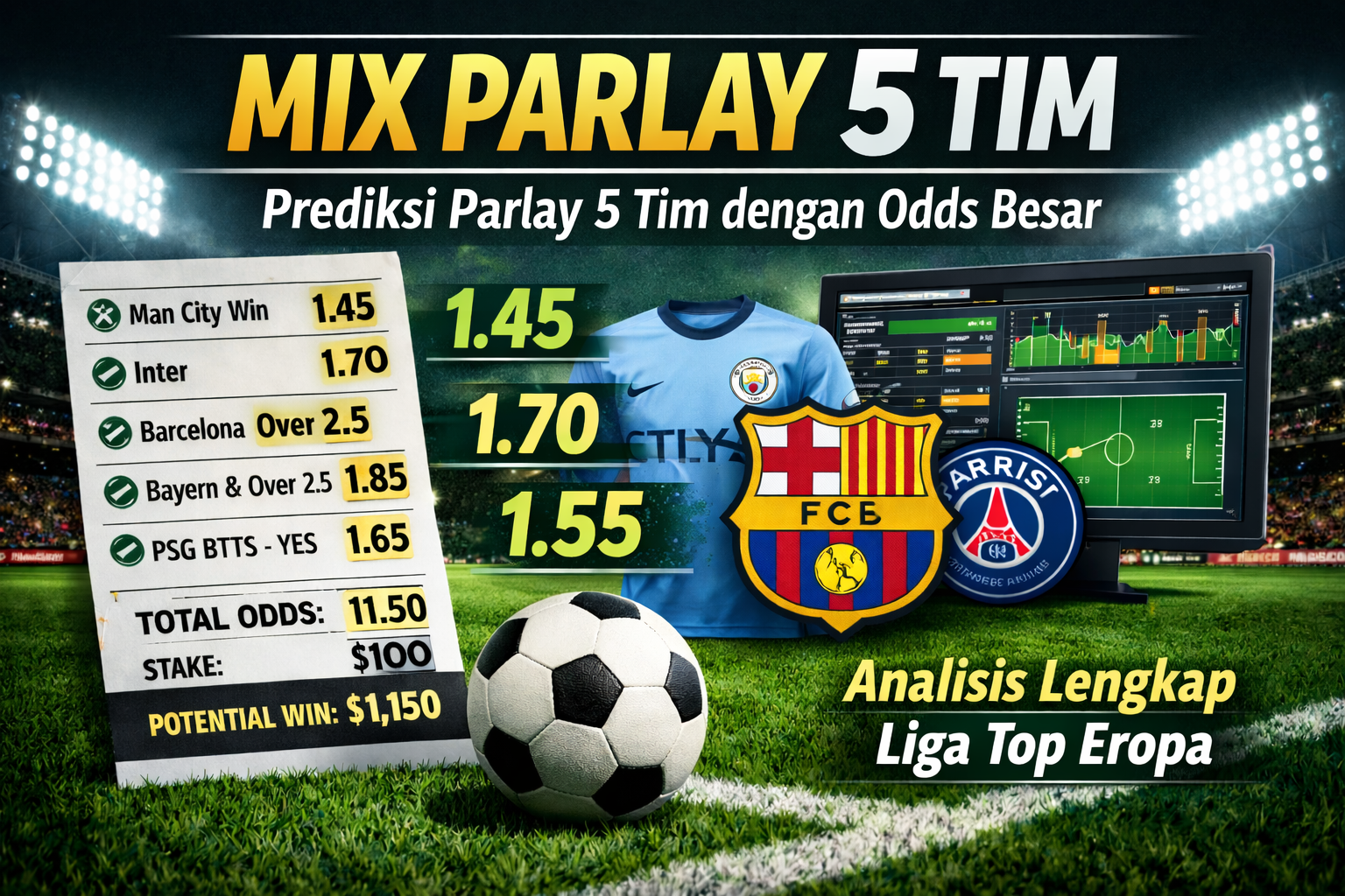 Mix Parlay Bola Hari Ini: Prediksi Parlay 5 Tim dengan Odds Besar, Analisis Lengkap Liga Top Eropa