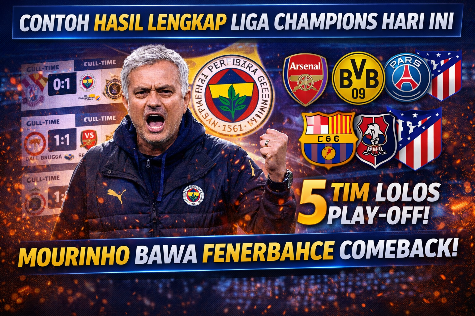 Hasil Lengkap Liga Champions Hari Ini: Mourinho Bawa Fenerbahce Comeback, 5 Tim Lolos Play-Off