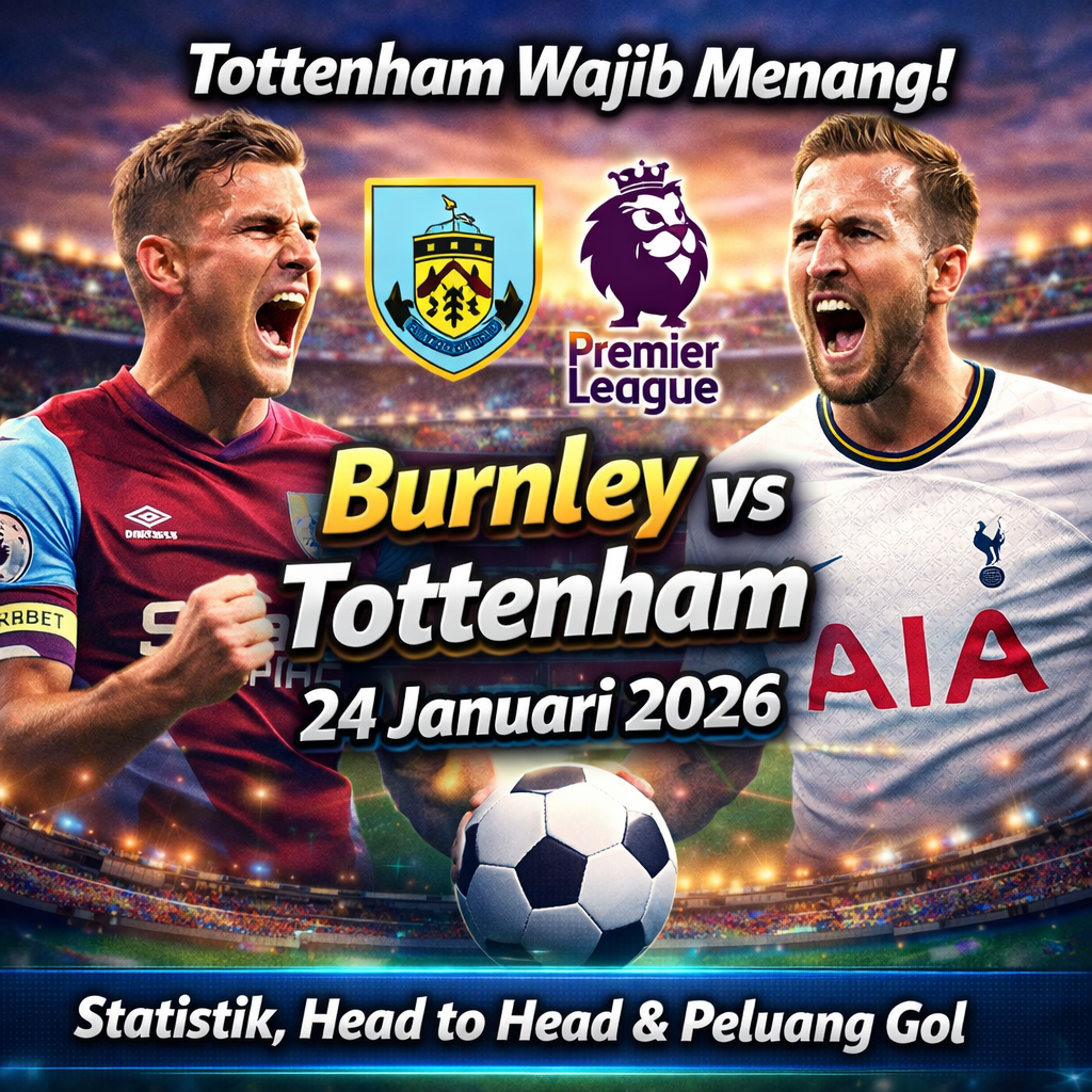 Tottenham Wajib Menang! Prediksi Burnley vs Spurs 24 Januari 2026: Statistik, Head to Head & Peluang Gol