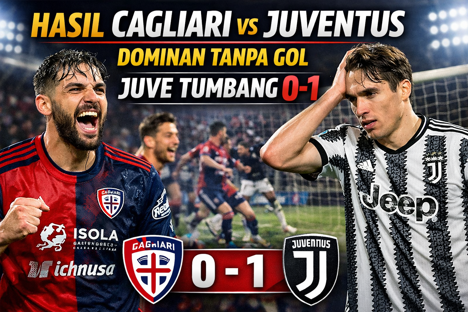 Hasil Cagliari vs Juventus: Dominan Tanpa Gol, Juve Tumbang 0-1
