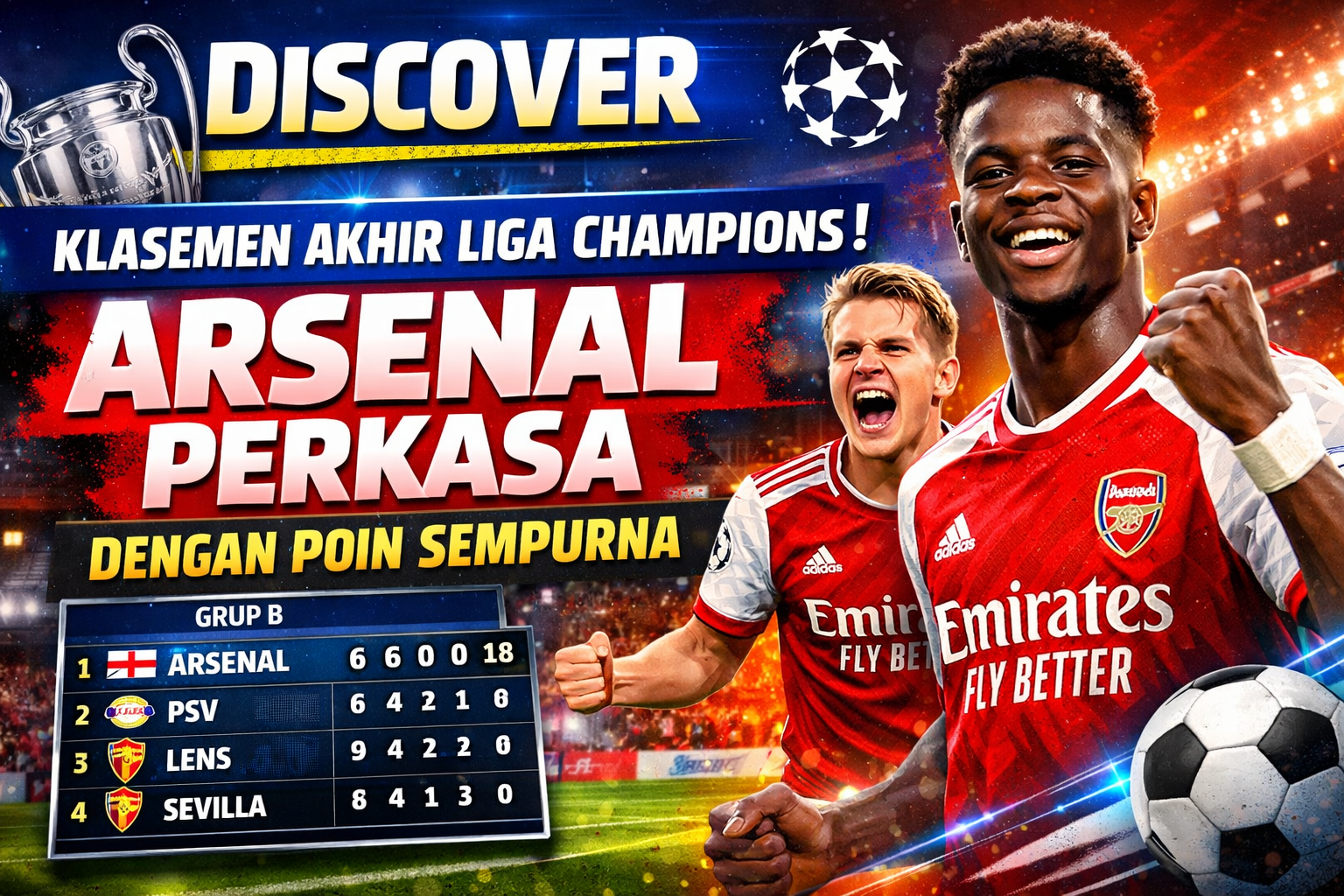📰 Klasemen Akhir Liga Champions: Arsenal Perkasa dengan Poin Sempurna