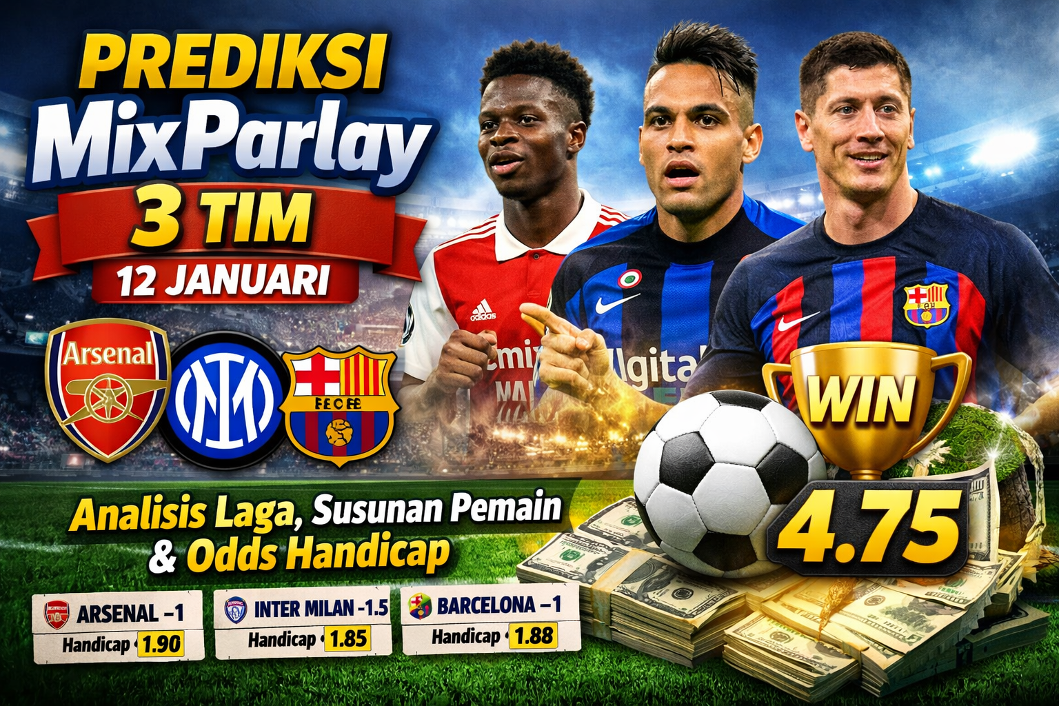 Prediksi MixParlay 3 Tim 12 Januari: Analisis Pertandingan Lengkap Susunan Pemain dan Pasangan Odds Handicap