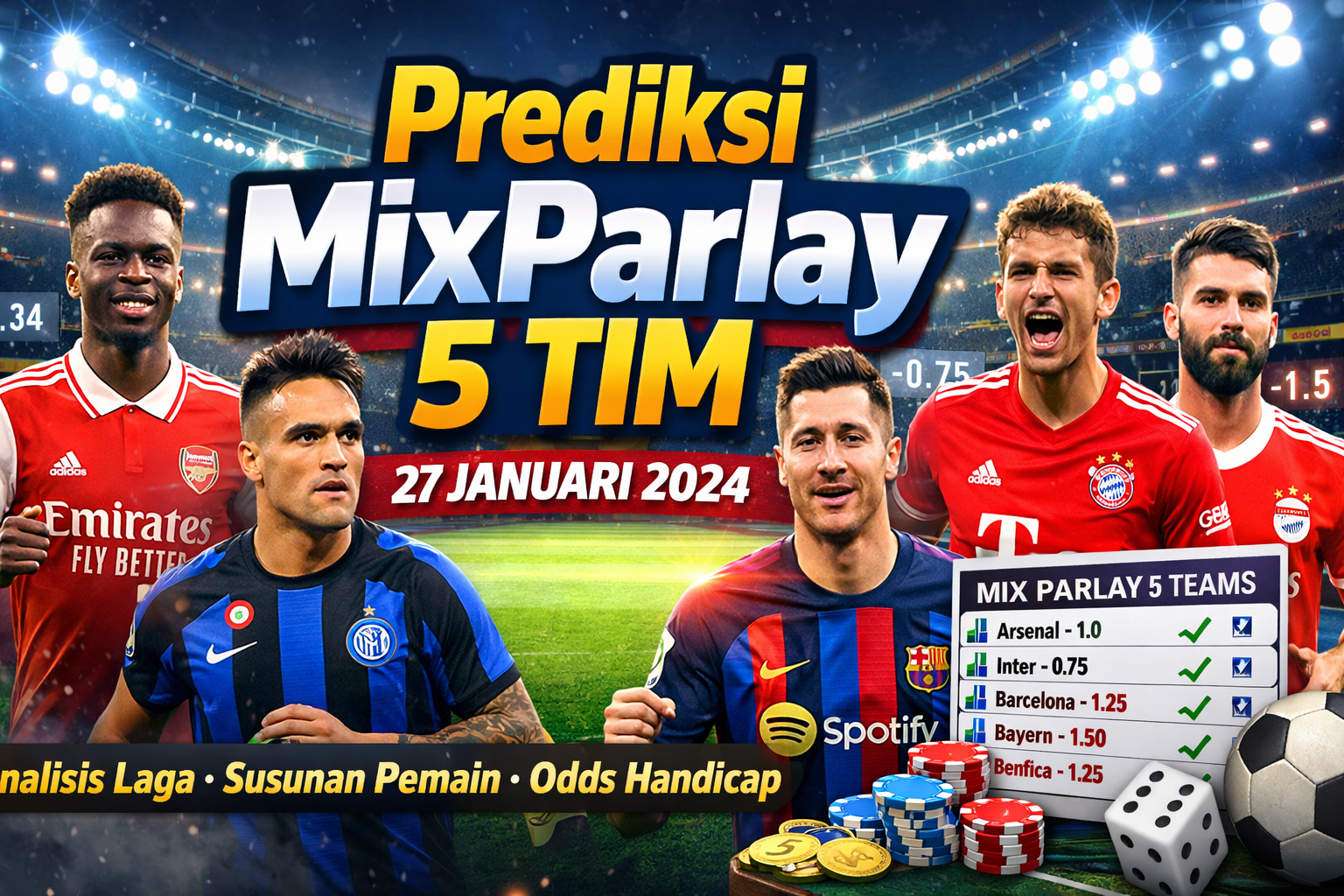 Prediksi MixParlay 5 Tim 27 Januari: Analisis Pertandingan Lengkap Susunan Pemain dan Pasangan Odds Handicap