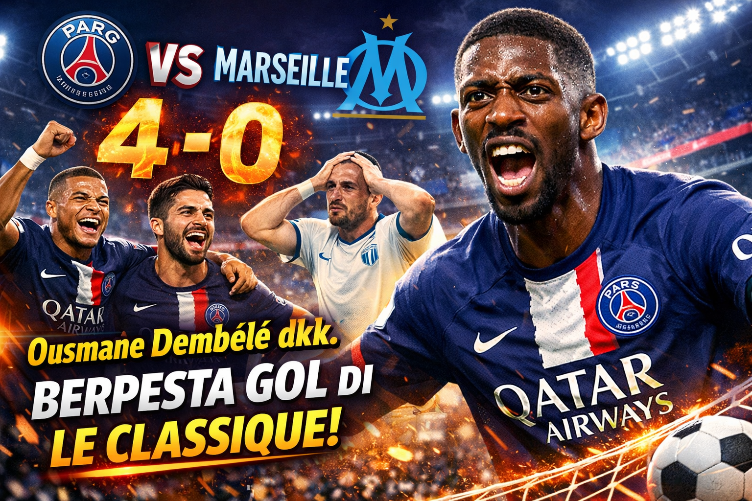 Hasil PSG vs Marseille: Ousmane Dembélé dkk. Berpesta Gol di Le Classique