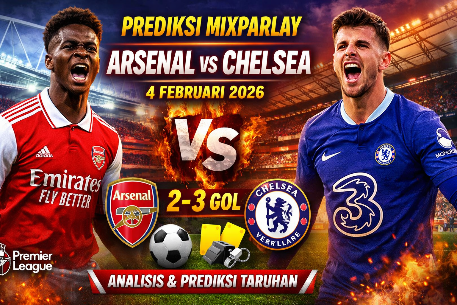 Prediksi Mixparlay Bola Arsenal vs Chelsea 4 Februari 2026: Duel Sengit di Emirates Stadium