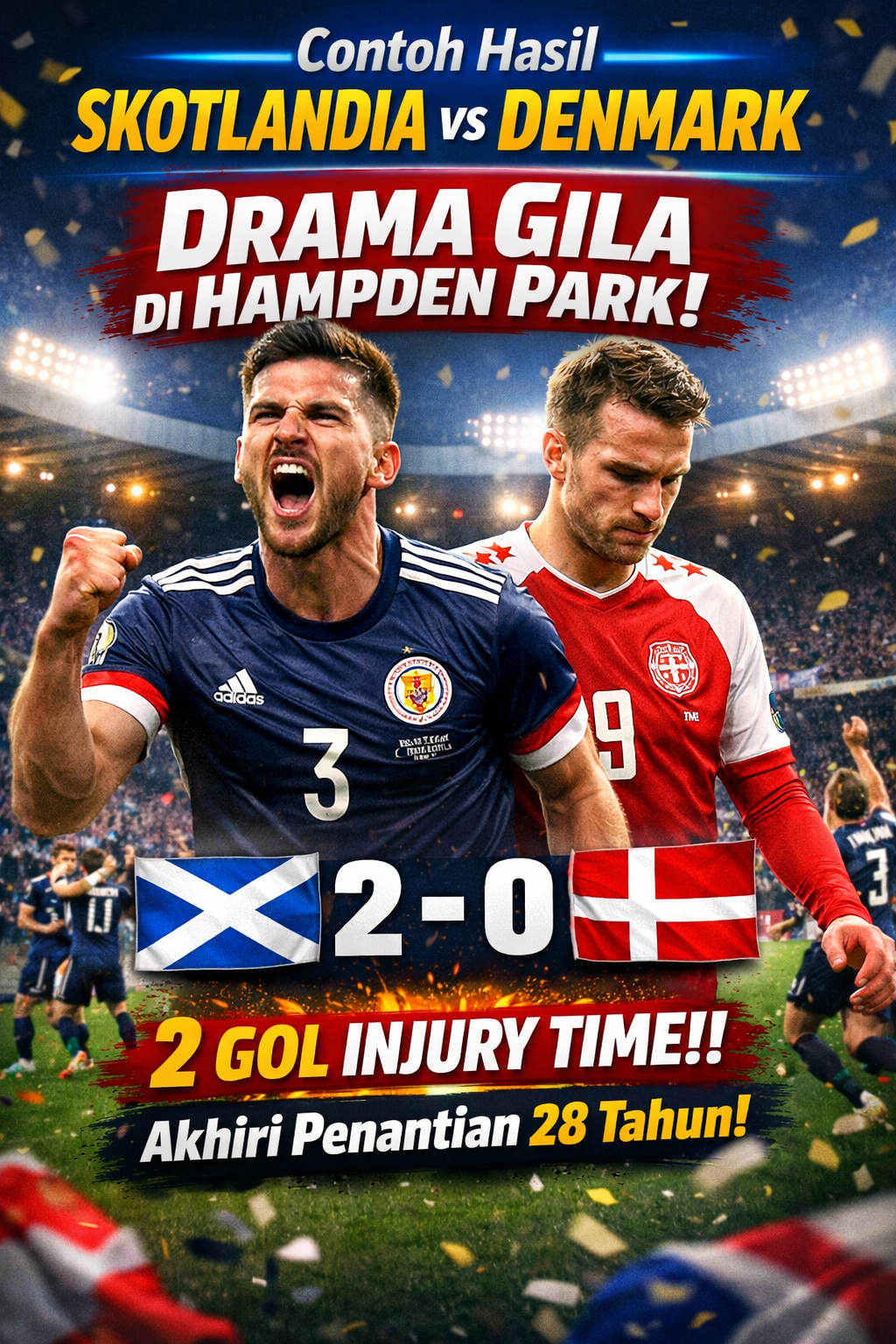 Hasil Skotlandia vs Denmark: Drama Gila di Hampden Park! 2 Gol Injury Time Akhiri Penantian 28 Tahun